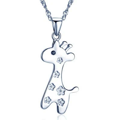 Image of Yumilok Jewelry 925 Sterling Silver Cubic Zirconia Lovely Giraffe Sika Deer Pendant Necklace for Women/Girls