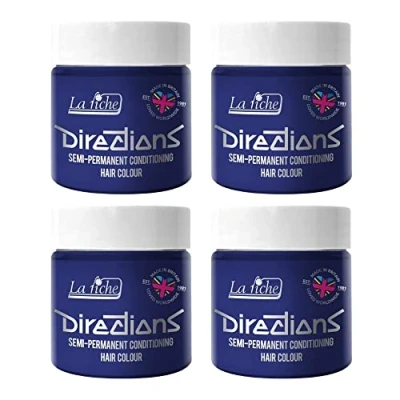 Image of 4x La Riche Directions Semi Permanent Hair Color 100ml Tub Neon Blue