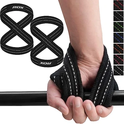 Image of RDX Weight Lifting Straps Figure 8, Anti Slip Strap with cuffs wrist Support for Gym Workout Deadlift Powerlifting Bodybuilding Weightlifting, Fitness Strength Training, Hand Bar Grip Men