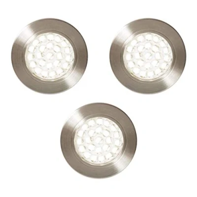 Image of LITECRAFT Charles Circular Recessed Under Cabinet Light Warm White LED Satin Nickel (Pack of 3, White)