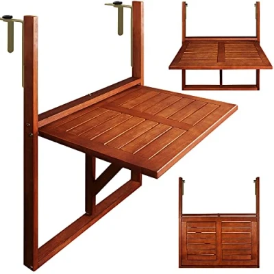 Image of CASARIA® Balcony Hanging Table Foldable FSC® Certified Acacia Wood 64x45cm Planter for Railing Fence Shelf Garden Porch Patio