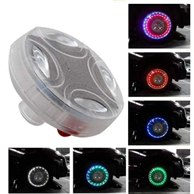 Image of Car Wheel LED Lights, SUNWAN Colorful Solar Hub Tire Lights 4 Modes Flash Light, Waterproof Tyre Valve Cap Strobe Lamp Kit for Vehicle Motorcycle