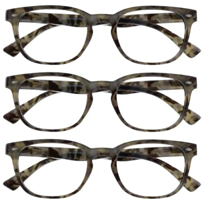 Image of OPULIZE ORA Reading Glasses for Men Women 3 Pack Designer Style Rounded Frame Scratch Resistant Lens Spring Hinges Grey +1.50