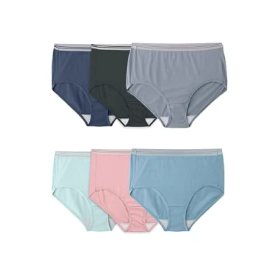 Image of Fruit of the Loom Women&#039;s Fit Heather Briefs, 6 Pack Underwear, Assorted, 14 (Pack 6)