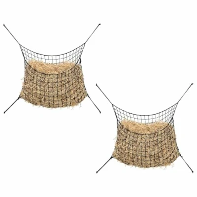 Image of vidaXL Horse Hay Nets 2 pcs Slow Feed Feeder, Rectangular Black PP, 100 x 90 cm, Portable, Weather Resistant