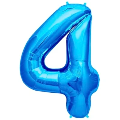 Image of Blue Number 4 Foil Balloon, 101cm (2 pack)