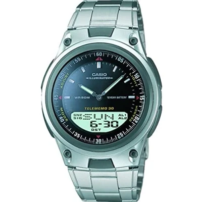 Image of CASIO Men&#039;s Quartz Analogue Digital Watch with Stainless Steel Strap AW 80D 1AVCB, silver, 1AV
