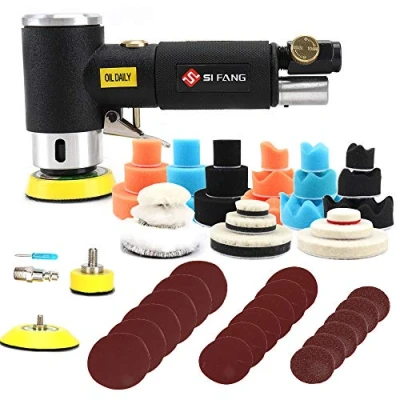 Image of SI FANG 48Pcs 1&#039;&#039; 2&#039;&#039; 3&#039;&#039; Mini Random Orbital Air Sander Kit,High Speed Polisher for Auto Body Work, Includes 1/2/3in Polishing Sponge &amp; Wool Pads Sandpapers(Black Kit)