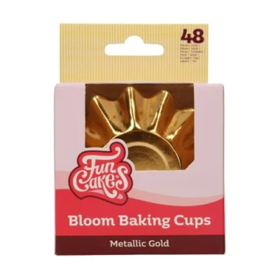 Image of FunCakes Bloom Baking Cups Metallic Gold, Cupcake Cases for Greaseproof Durable Coated Board Cupcakes, Muffins, Brownies and More, 48 Piece
