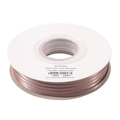Image of Vaessen Creative Satin Ribbon, Milk Chocolate Brown, 3mm x 100m Double Sided Shine for Card Making, Scrapbooks, Gift Wrapping and Other Craft Projects