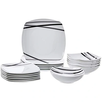 Image of Amazon Basics 18 Piece Dinnerware Set Modern Beams, Service for 6, 17 cm, 19 24.4 cm