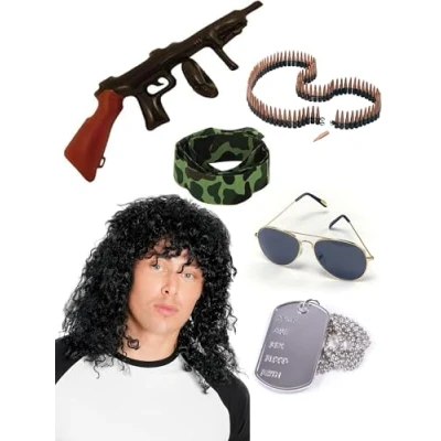 Image of Silver Fancy Dress® Military RAMBO T.V Film Movie Stag Dress Costume 6PC Set for Army Soldier Hero /