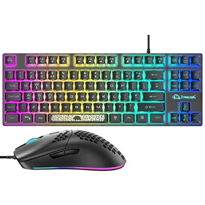 Image of UK Gaming Keyboard Mouse Combo, Plug &amp; Play, RGB Backlit and Programmable 6400dpi + Mice Pad, QWERTY English Layout, Dedicated Multi Media Keys, Anti Ghosting Black