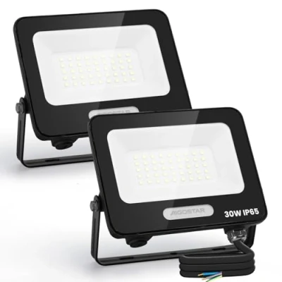Image of Aigostar 30w LED Floodlight Outdoor, 2450LM Security Spot Lights Waterproof IP65, 6500K Cool White Flood Main Powered, Light for Garden, Backyard Pack of 2
