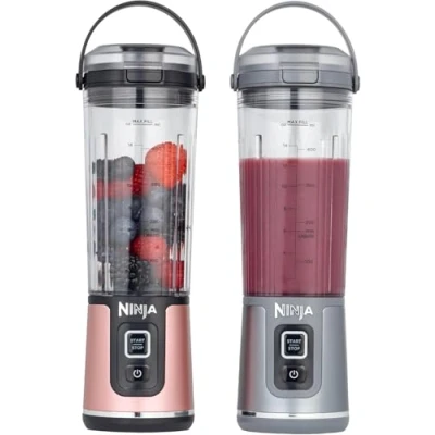 Image of Ninja 2 Pack Blast 530ml Portable Blender, Leakproof Lid &amp; Sip Spout, Cordless Mini Rechargeable, Smoothies, Protein Shakes, Frozen Fruit, Rose Gold Metallic Silver, BC151UKEUGV