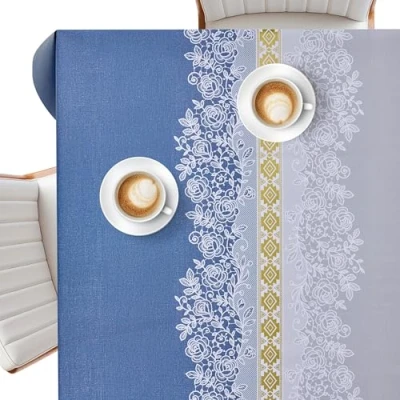 Image of KP HOME Wipe Clean Tablecloth Rectangular 78.7&quot;x 55.1&quot; (200x140cm) Plastic Table Cloth Clean, Rectangle Outdoor PVC Oil Cover Waterproof Lace Royale Harmony Pattern