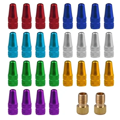 Image of Pack of 28 Colour Valve Covers, Bicycle Accessories, Plugin, Tyre Aluminium Dust with 2 Converting Head Adapters, Used for Most Bikes