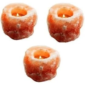 Image of Himalayan Salt Candle Holder Tea Light Natural Pink White Grey Crystal Rock Lamp Tealight Candles Set Healing Ionizing Lamps (Pack of 3)