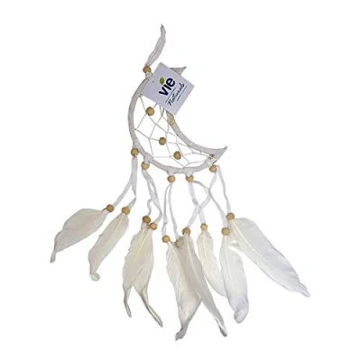 Image of VIE Naturals Crescent Dream Catcher, Feathers, 12cm, White