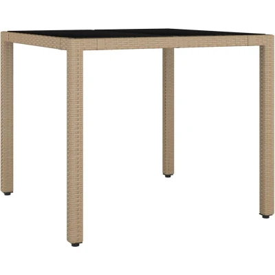Image of vidaXL Garden Table with Glass Top Beige Poly Rattan&amp;Tempered
