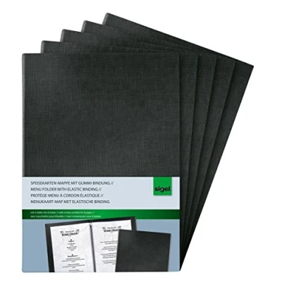 Image of SIGEL SM110 Menu Cover with elastic binding, for A4, Black, 5 Pieces