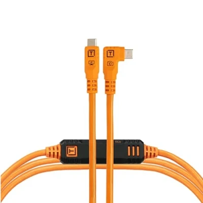 Image of Tether Tools TetherPro Optima 10G USB Exclusive Data Transfer, 15’ (4.6M) Straight to Right Angle Cable Orange