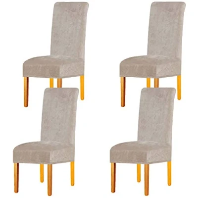 Image of LANSHENG Stretchy Chair Covers Dining Velvet Fabric Slipcovers Seat for Living Room Home Party Banquet Wedding Camel,Set of 4
