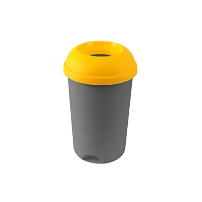 Image of Addis Open 50 Litre Recycling Office Commercial Business Utility Waste Bin, Colour Coded Yellow lid with Metallic Base, 519040AMP, &amp; Grey