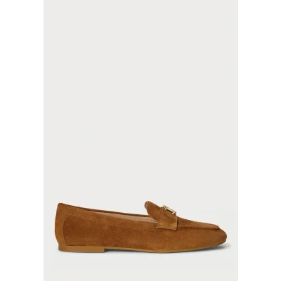 Image of Lauren Ralph Averi III Suede Loafer Slipons, Women&#039;s, Size: 3, tan shoes