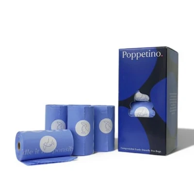 Image of Poppetino Compostable &amp; Biodegradable Lavendar Scented Blue Dog Poo Bags Extra Thick Leak Proof Made from Cornstarch 8 Rolls 15 Per Roll (120 Bags)