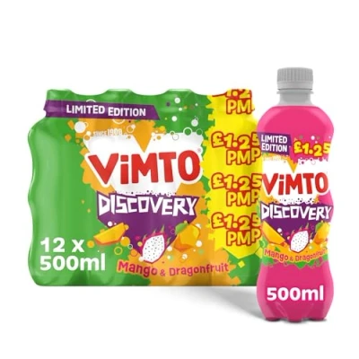 Image of Mango &amp; Dragonfruit Vimto Discoveries 500ml Sparkling Drink 12pk No Added Sugar