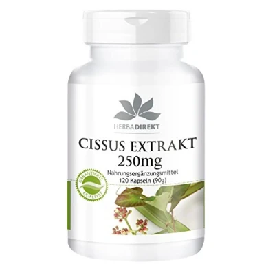 Image of Cissus Extract 250mg, 20% ketosterones, Vegan, 120 Capsules HERBADIREKT by Warnke Vitalstoffe German Pharmacy Quality