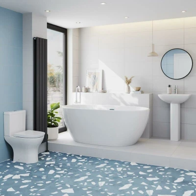 Image of Ceramica Arles Bathroom Suite with 1500mm Freestanding Bath, Close Coupled Toilet &amp; Basin