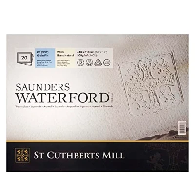 Image of St Cuthberts Mill Saunders Waterford watercolor paper T46330051011E 300 g/m², fine grain, block 41 x 31 cm, glued all around, 20 sheets, natural white