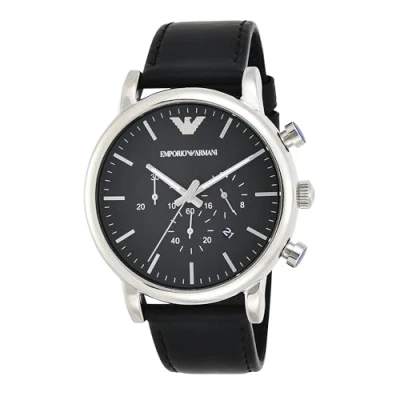 Image of Emporio Armani Watch for Men, Chronograph Movement, 46 mm Silver / Steel Stainless Case with a Leather Strap, AR1828