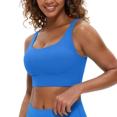 Image of CRZ Yoga Womens ButterLuxe U Back Sports Bra Padded Low Impact Crop Top Workout Sport Sparkle Blue XL