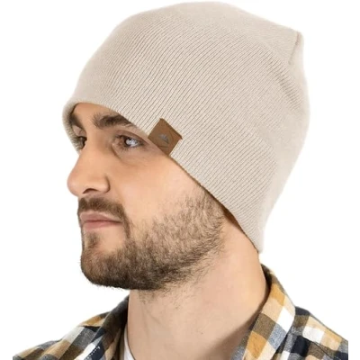 Image of Tough Headwear Knitted Beanie Winter Hats for Men &amp; Women Mens Toboggan Hat Knit Caps Womens Beanies Beige