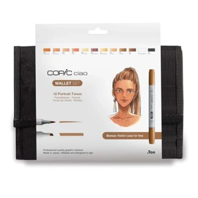 Image of COPIC Ciao Coloured Marker Pen Coppic Wallet of 12 Portrait, for Art &amp; Crafts, Colouring, Graphics, Highlighter, Design, Anime, Professional Beginners, Supplies Colouring Books