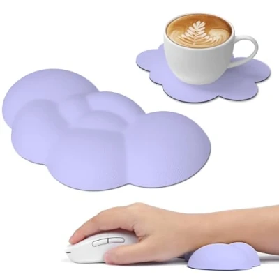 Image of Attack Shark Cloud Mouse Wrist Rest with Coaster,Ergonomic Memory Foam Pad Massage Holes for Relieve Pain,Wrist Support Mouse,Cute Desk Accessory Mouse, Office, Gaming Purple