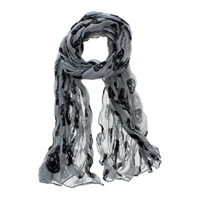 Image of Zac&#039;s Alter Ego Long Lightweight Skinny Wrinkled Scarf with Skull Print