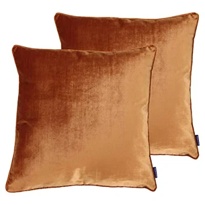 Image of Paoletti Luxe Velvet Twin Pack Feather Filled Cushions, Rust, 55 x 55cm