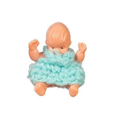 Image of Dolls House Small Baby Doll Sitting in Blue Miniature People Nursery Accessory