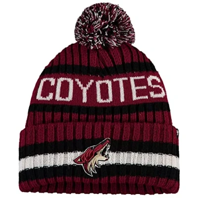Image of 47 NHL Unisex Adult Team Color Officially Licensed Primary Logo Bering Sport Knit Cuffed Pom Beanie Cold Weather Hat, Arizona Coyotes Burgundy, One size