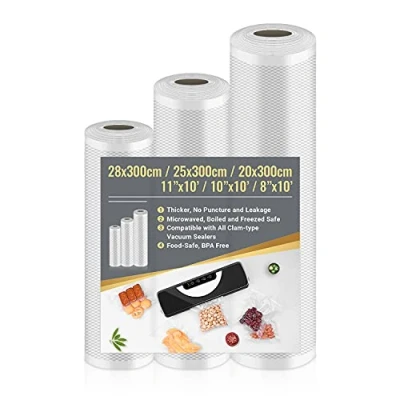 Image of 3 Rolls Vacuum Food Sealer Rolls, Bags 28cm x 300cm &amp; 25cm 20cm 300cm, Machine