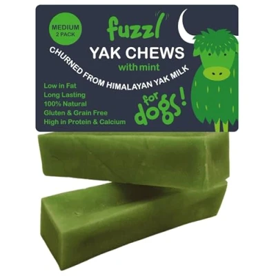 Image of Fuzzl Yak Chews for Dogs 2 Pack 140g Fresh Mint Premium Natural Dog Treats with Himalayan Milk Chew No Hide Food Long Lasting Dental Sticks