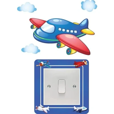 Image of Colourful Planes Light Switch Surround Art Vinyl Wall Stickers Children&#039;s Bedroom