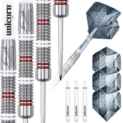 Image of Unicorn Steel Tip Darts Set James &#039;The Machine&#039; Wade Silver Star 80% Natural Tungsten Barrels 22 g