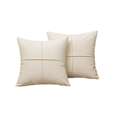 Image of KIJING 2 pcs Faux Leather Pillow Covers Modern Decorative 18X18 Inch Cushion Cover for Couch Sofa Chair Bed (ivory)
