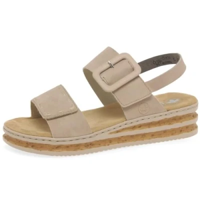 Image of Rieker Women&#039;s Wedge Heel Adjustable Straps Sandal (Beige, UK Footwear Size System, Adult, Women, Numeric, Medium, 4)