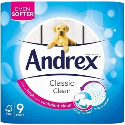 Image of Andrex Classic Clean Toilet Roll Multiple Packs Tissue Paper 9 Rolls 2Ply Cotton (5)